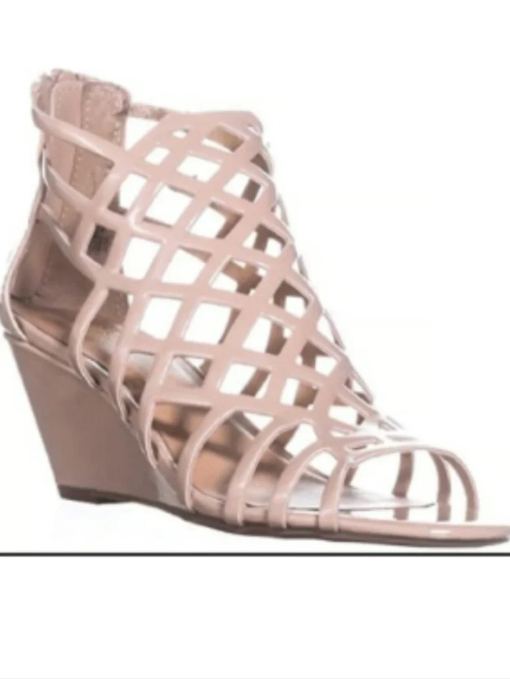 Material Girl Nude Patent Lattice Wedge Open Toe  Sandal Size 7.5